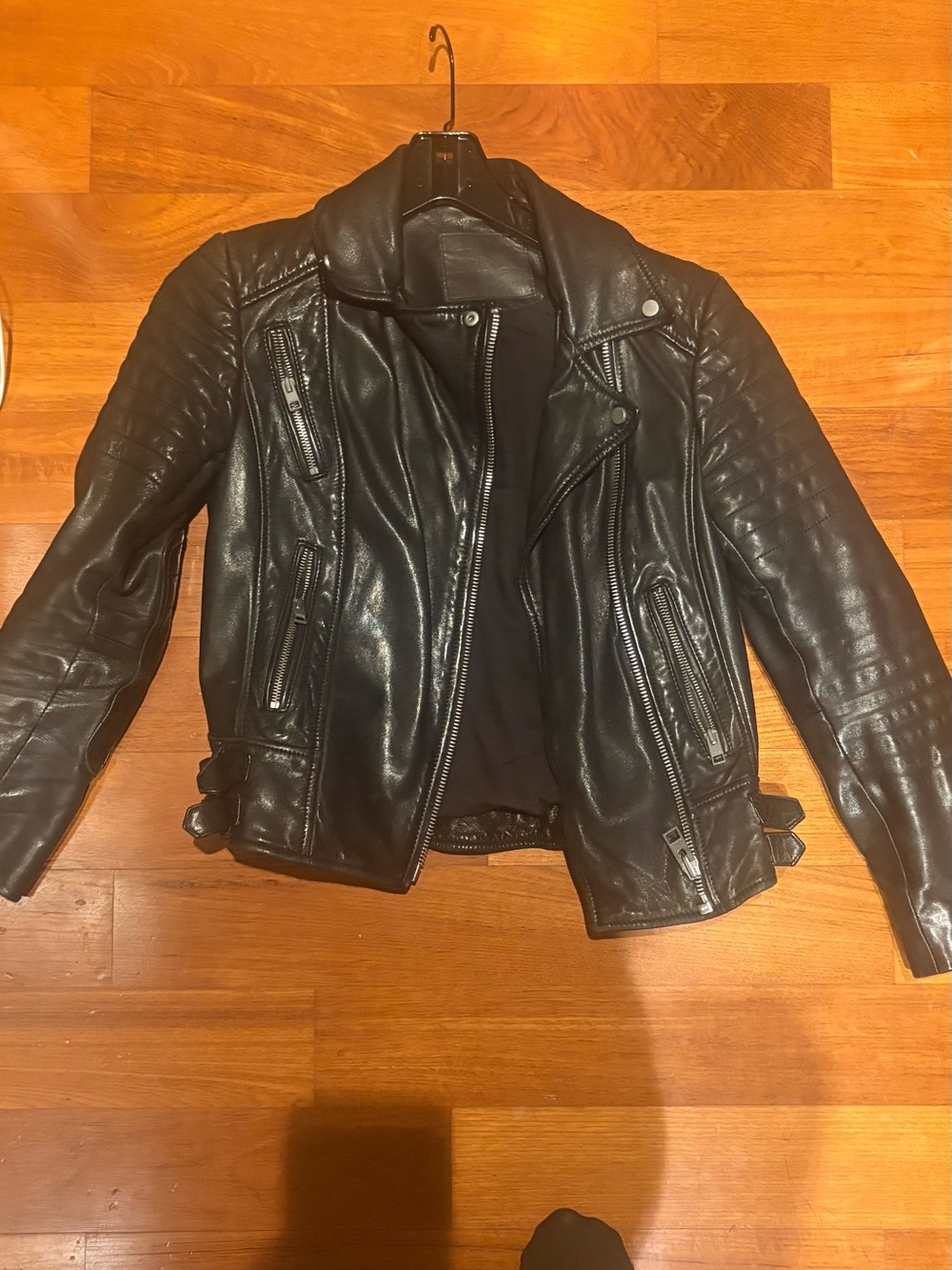All Saints Black Quilted 100 percent lam Leather Moto Jacket - Women